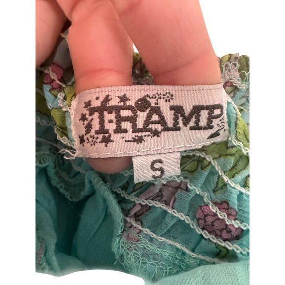 Y2K Vintage Tramp Sundress Women S Polyester Blue Green Floral Strapless tunic - Picture 2 of 7